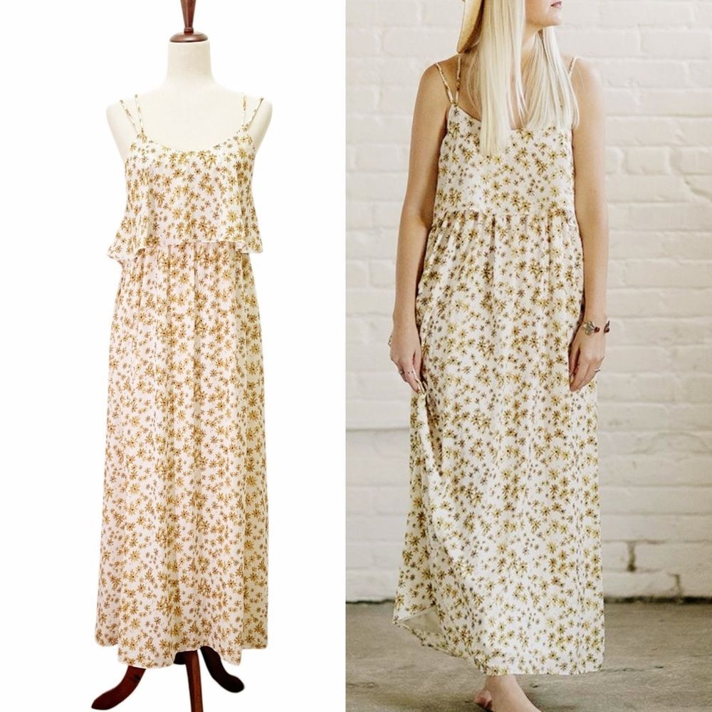 dRA Los Angeles x Kelli Murray Floral Maxi Dress White Yellow Daisy Print Sz XS